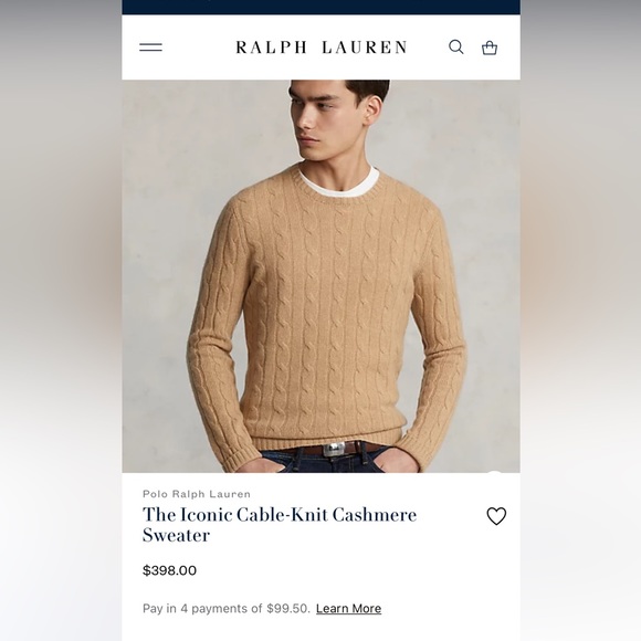 Ralph Lauren Mens 100% Cashmere Small Cable Knit Sweater - Picture 4 of 4